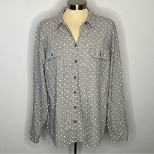 Croft & Barrow Grey and White Polka Dot Button Up Shirt